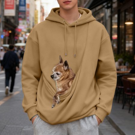 GrmtClth Unisex Pet Pouch Hoodie Casual Carry Pouch Kitten Puppy Holder Hoodies Soft Comfy Carrying Sweatshirt with Pet Pocket Camel XXL