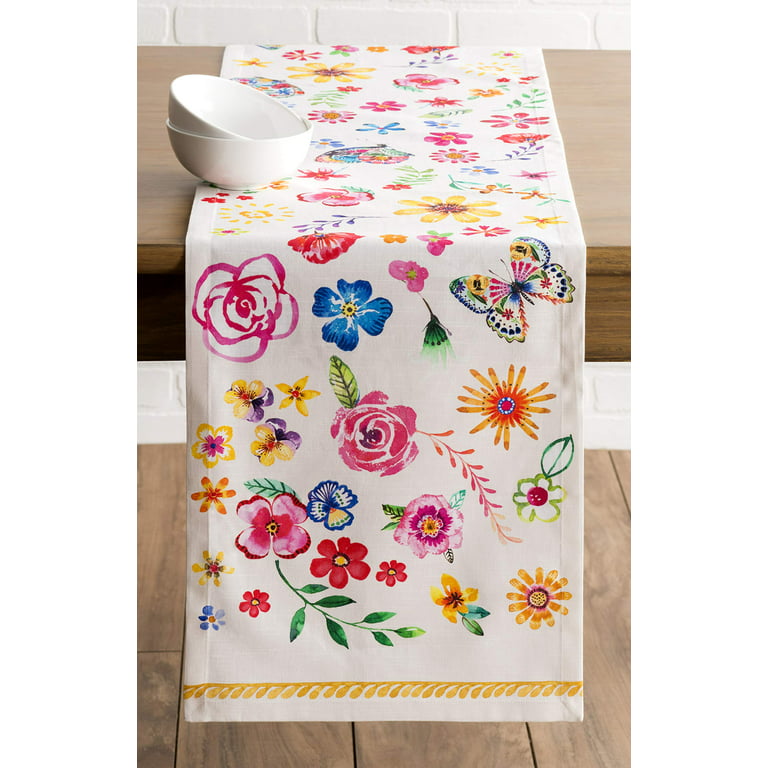 Maison d' Hermine Happy Florals - Sweety 100% Cotton Tablecloth for Kitchen  Dining | Tabletop | Decoration | Parties | Weddings | Spring/Summer