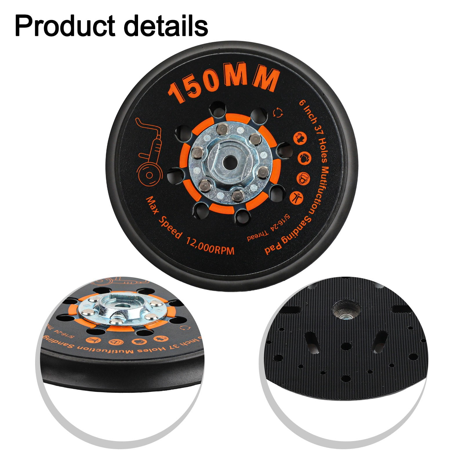 yaaqii 150mm Sander Backing Pad 37 Holes Sanding Disc For Orbital Sander Grinding Pad