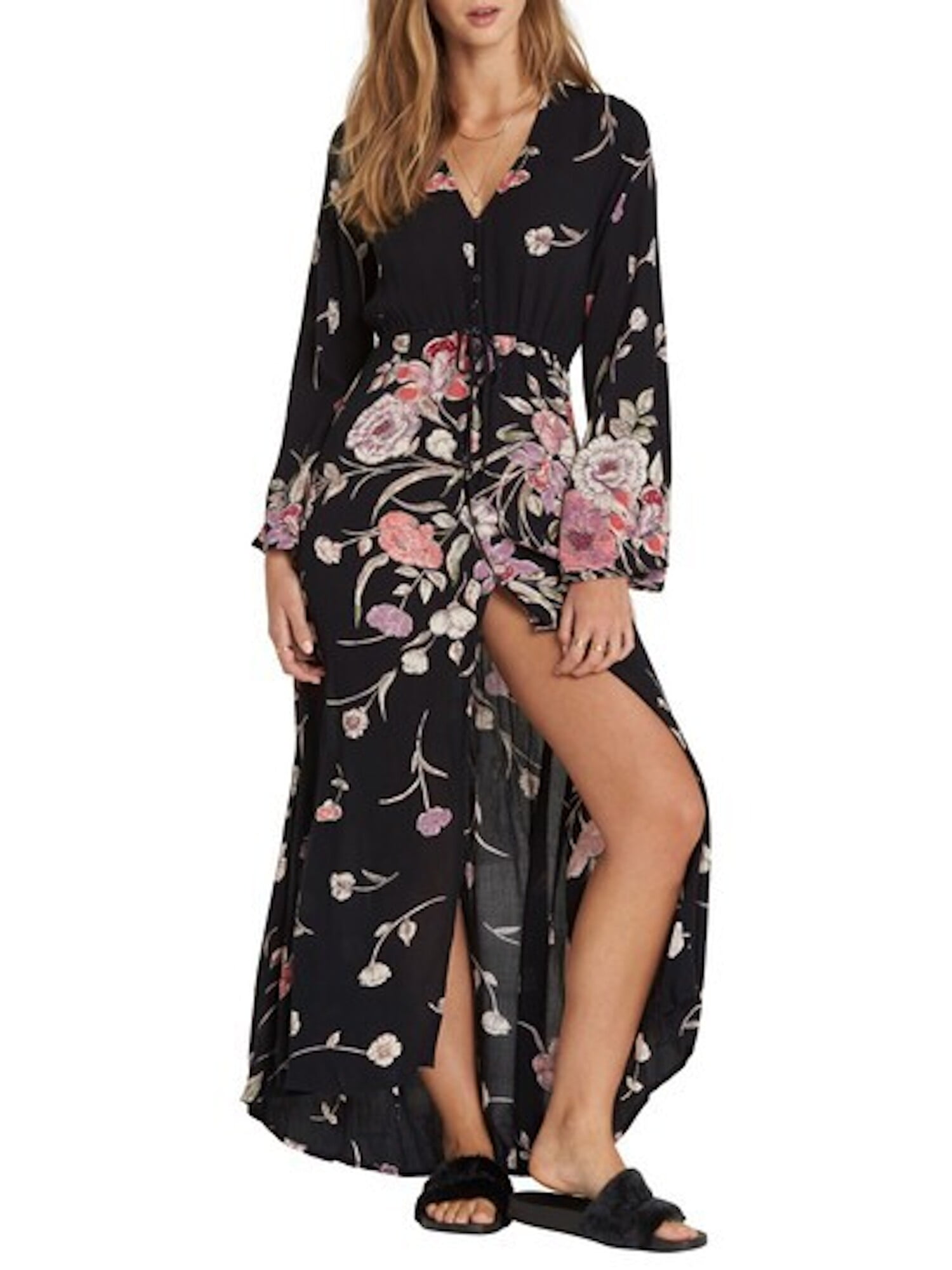 maxi shift dress with sleeves