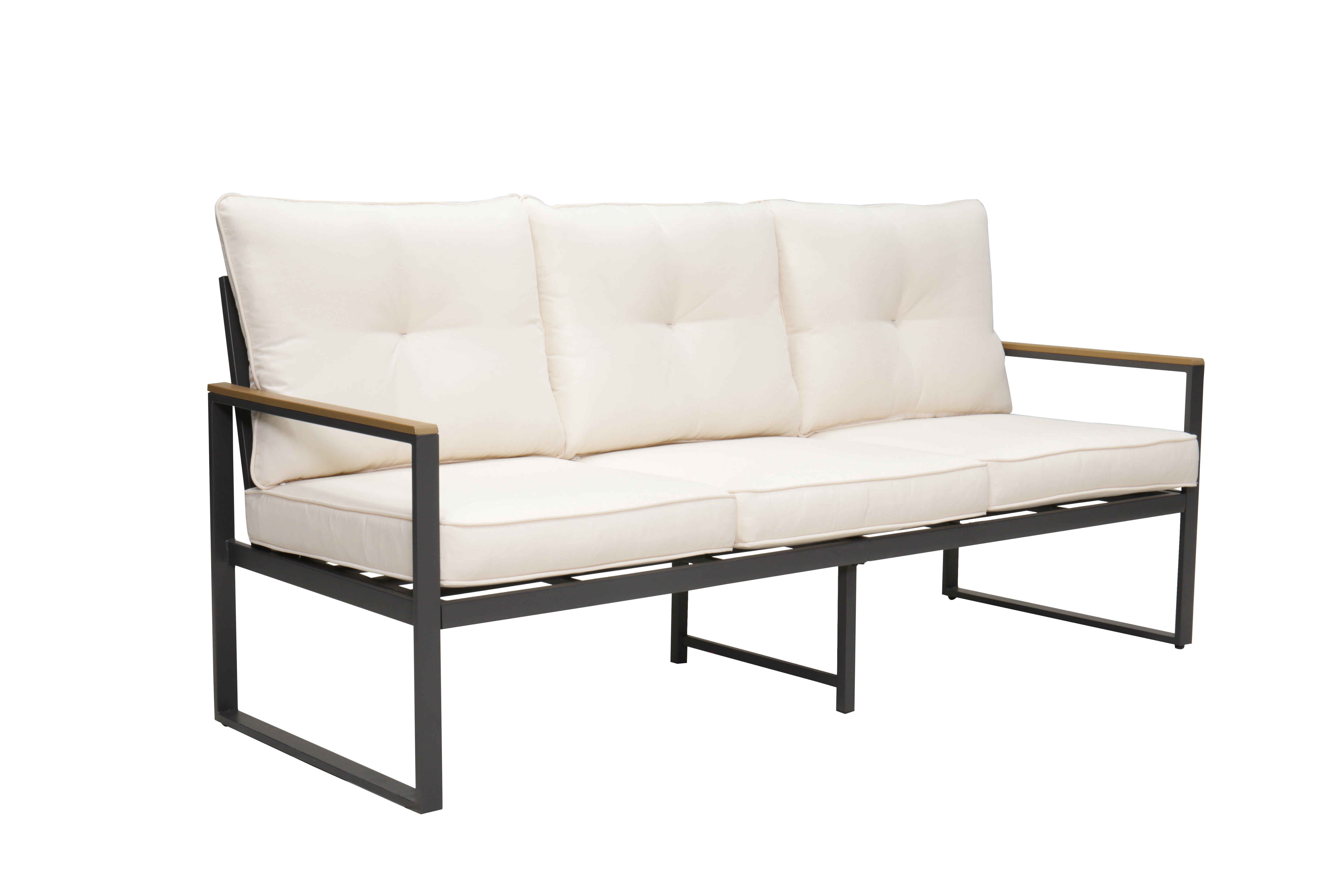 Oversized 5-Seater Steel Outdoor Patio Furniture Set, Metal Sectional Sofa with 4” Thick Cushions, WPC Coffee Table, Heavy Duty Conversation Set for Garden, Backyard & Deck