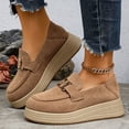 thumbnail image 3 of Orthopedic Loafers Shoes for Women Suede Arch Support Platform Slip on Round Toe Wide Width Lightweight Boat Shoes Khaki Size 6.5, 3 of 6
