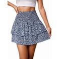 thumbnail image 2 of Women's Floral Ruffle Tiered Mini High Waist Cute Short Wavy Skirt for Daily Wear Blue S, 2 of 9