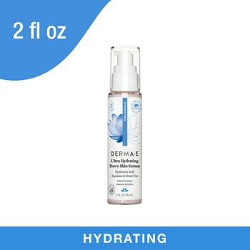 DERMA E Ultra Hydrating Dewy Skin Hyaluronic  Serum for Face, Anti-Aging Squalane, Vegan, 2 oz