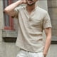 thumbnail image 2 of Camisa de Lino de Manga Corta para Hombre Top de algodón Suave Transpirable de Color sólido Informal para Desplazamientos Beige L, 2 of 8