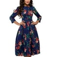 thumbnail image 5 of Women's Floral Printed Tunic Flared Midi Dress Round Neck Party Evening Dresses, 5 of 5