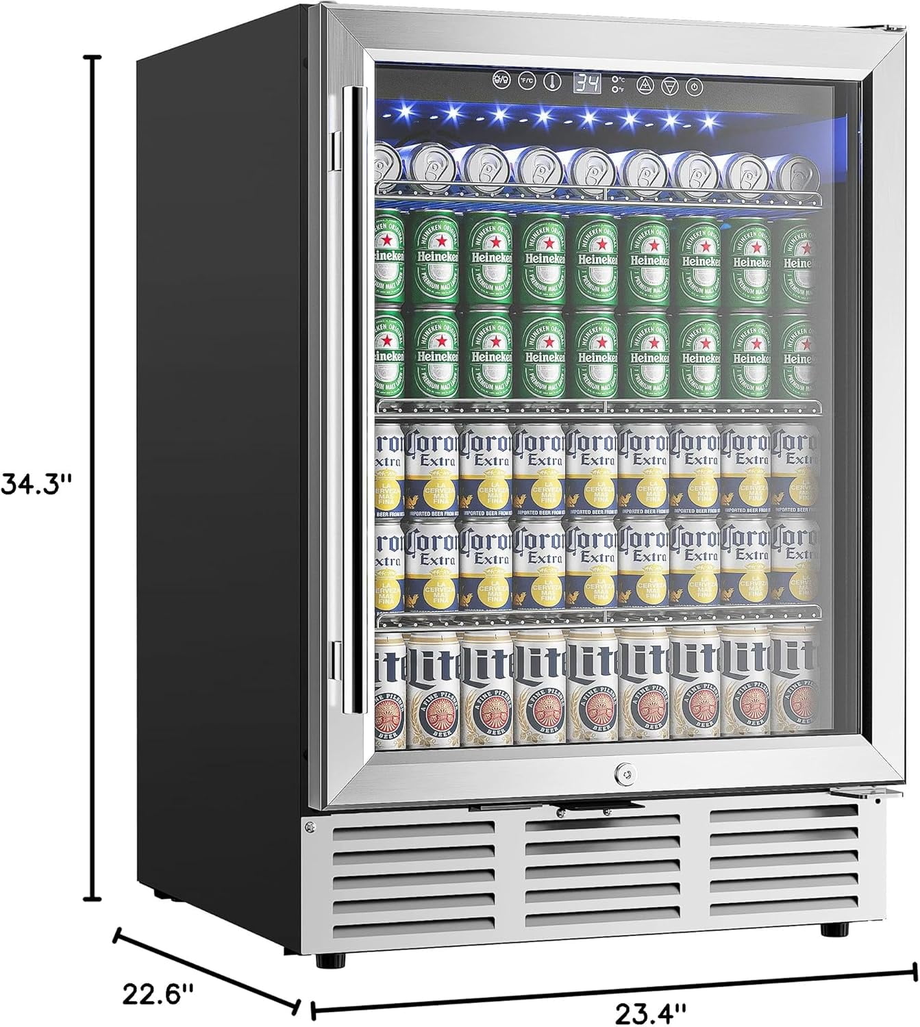 EUHOMY 23.9 Inch Beverage Refrigerator, 179 Can Built-in Beverage Cooler, Under Counter Beer Fridge with Glass Door