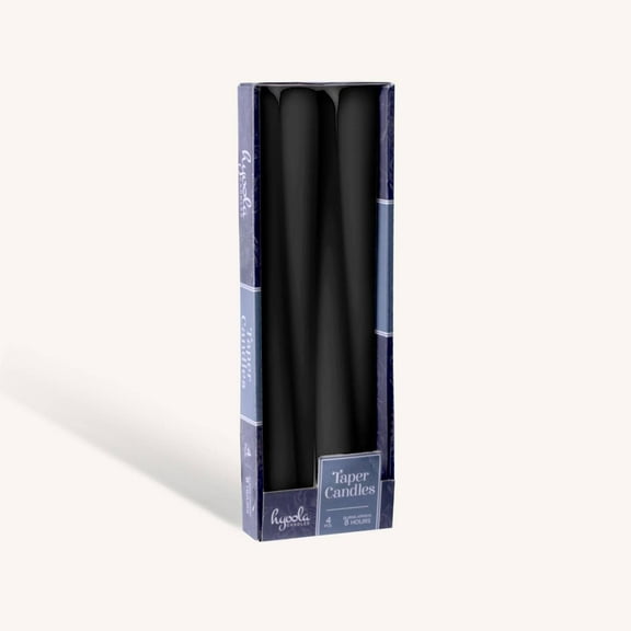 Hyoola 10" Black Dripless European Made Taper Candles, Unscented Paraffin Wax with Cotton Wicks, 4-Pack