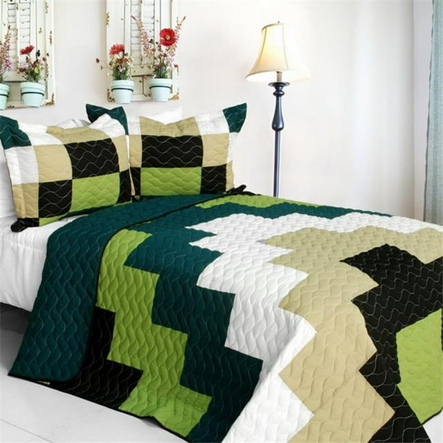 ONITIVA-QTS01310-23 Rising Girl - Ensemble de Courtepointe Patchwork Géométrique Vermicelle Taille Full & Queen - Blanc