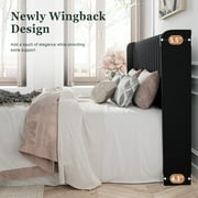Amolife Queen Size Velvet Upholstered Bed with Wingback Headboard, Black