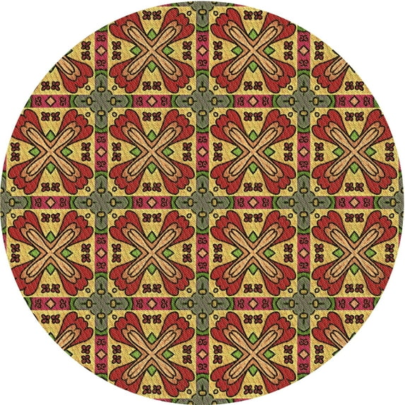 Ahgly Company Machine Washable Indoor Round Transitional Saffron Red Area Rugs, 3' Round