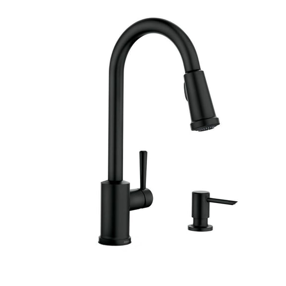 MOEN 87090BL Indi Single-Handle Pull-Down Sprayer Kitchen Faucet with Reflex and Power Clean in Matte Black
