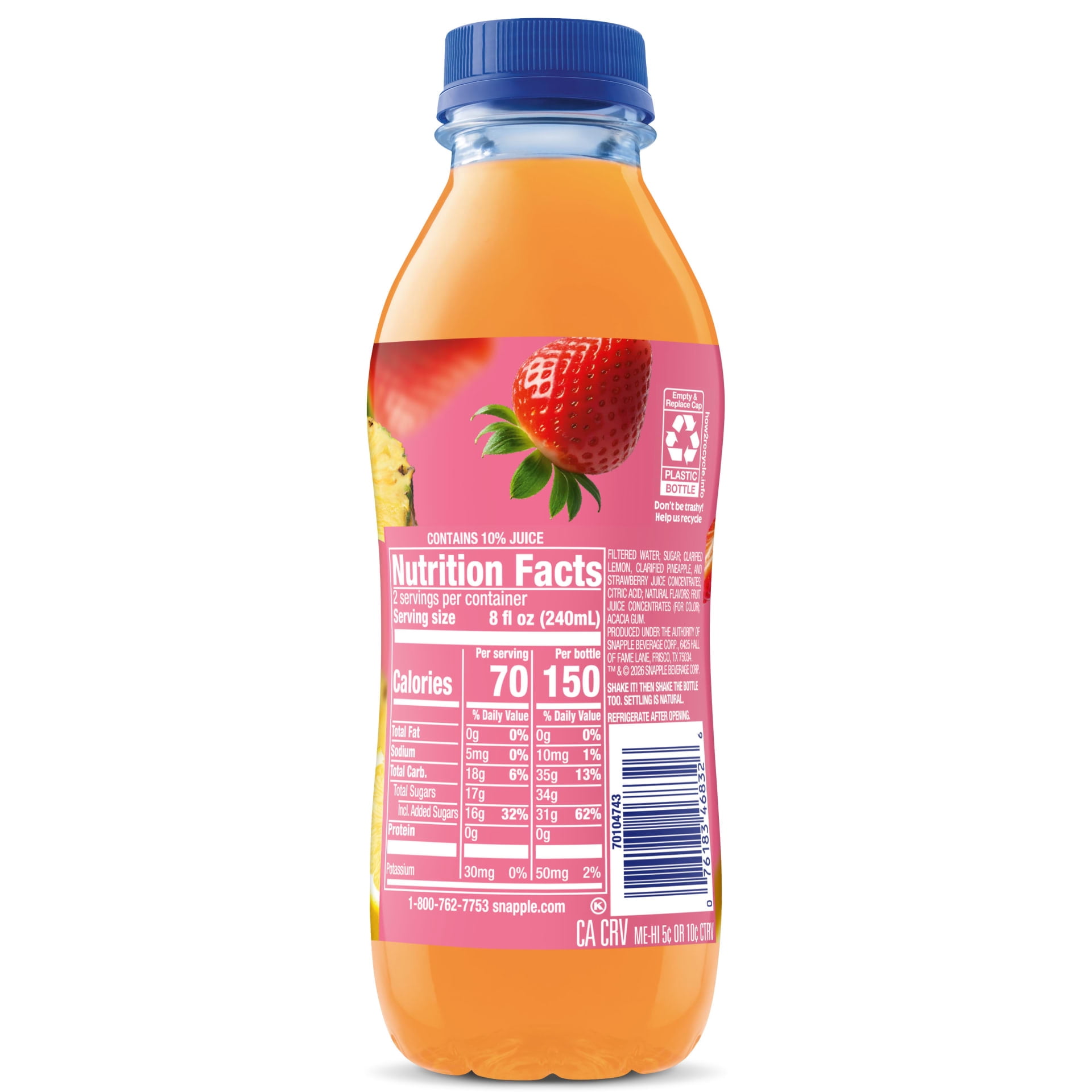 Snapple Strawberry Pineapple Lemonade, 16 fl oz recycled plastic bottle