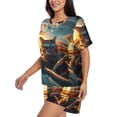 thumbnail image 2 of Haiem Cool Cat Driving Sunset Pattern Pajama Set for Women 2 Piece Lounge Set Short Sleeve Tops and Shorts Soft Sleepwear-X-Large, 2 of 7