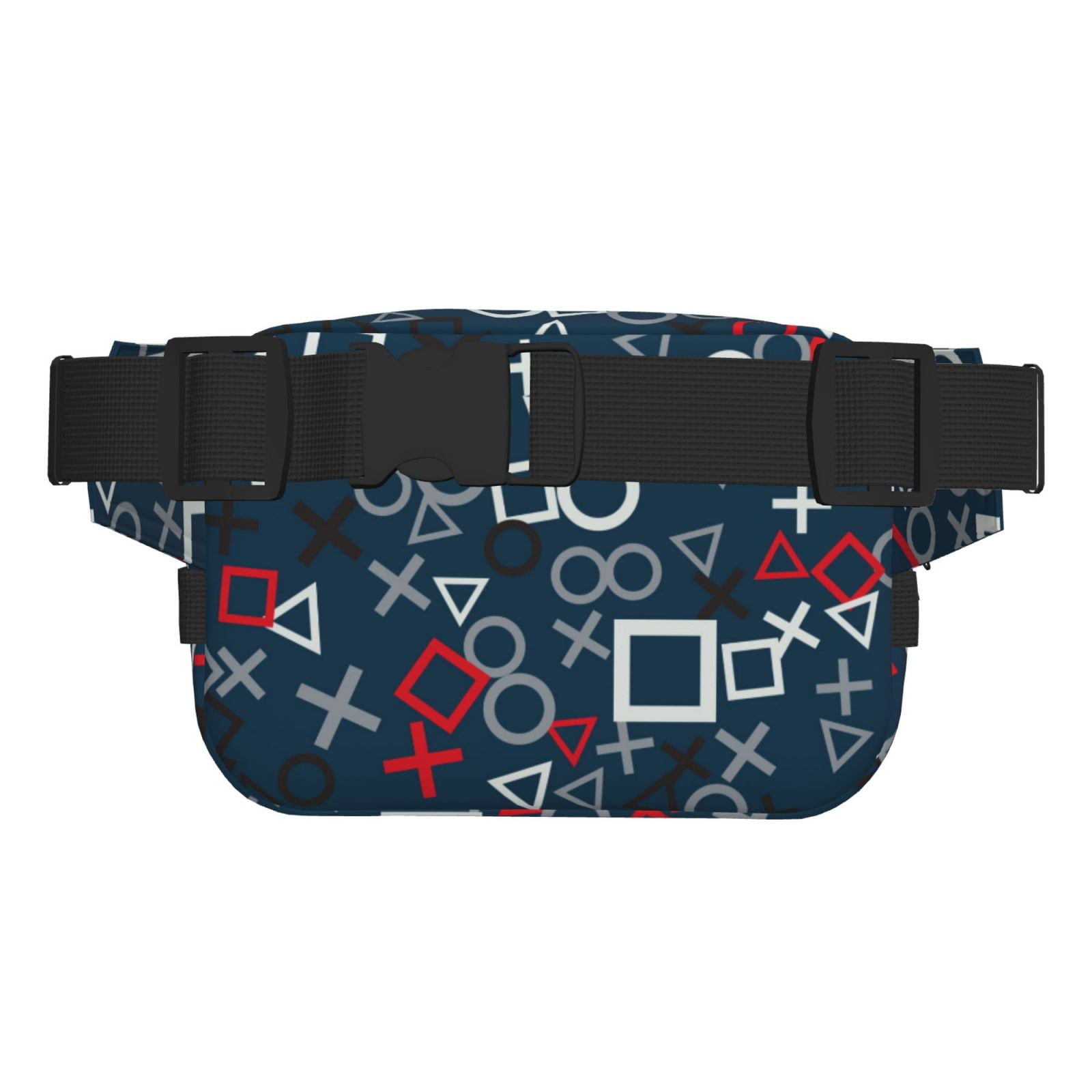 Picia Navy Blue Geometric Print Square Double-Layer Waist Bag Mini Adjustable Waist Belt Bag Exercise Running Travel Hiking