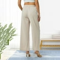 thumbnail image 5 of Womens Boho Wide Leg Pants Cotton Linen Blend Relaxed Fit Casual Trousers High Waisted Elastic Drawstring With Pockets L Size Beige, 5 of 8