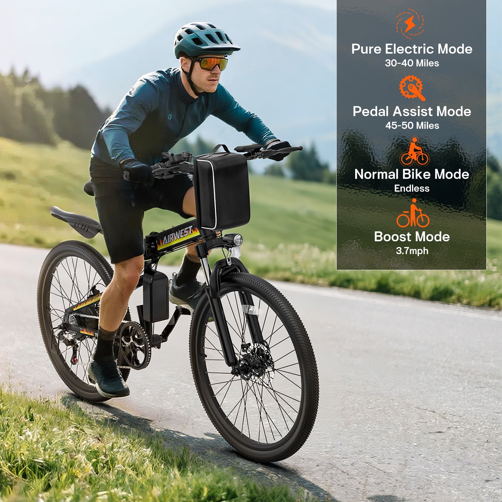 AIRWEST 26" Folding Electric Bike for Adults -Peak 750W Motor, 48V 374.4W Removable Battery, 7-Speed, Dual Suspension，Mountain E-Bike, UL2849