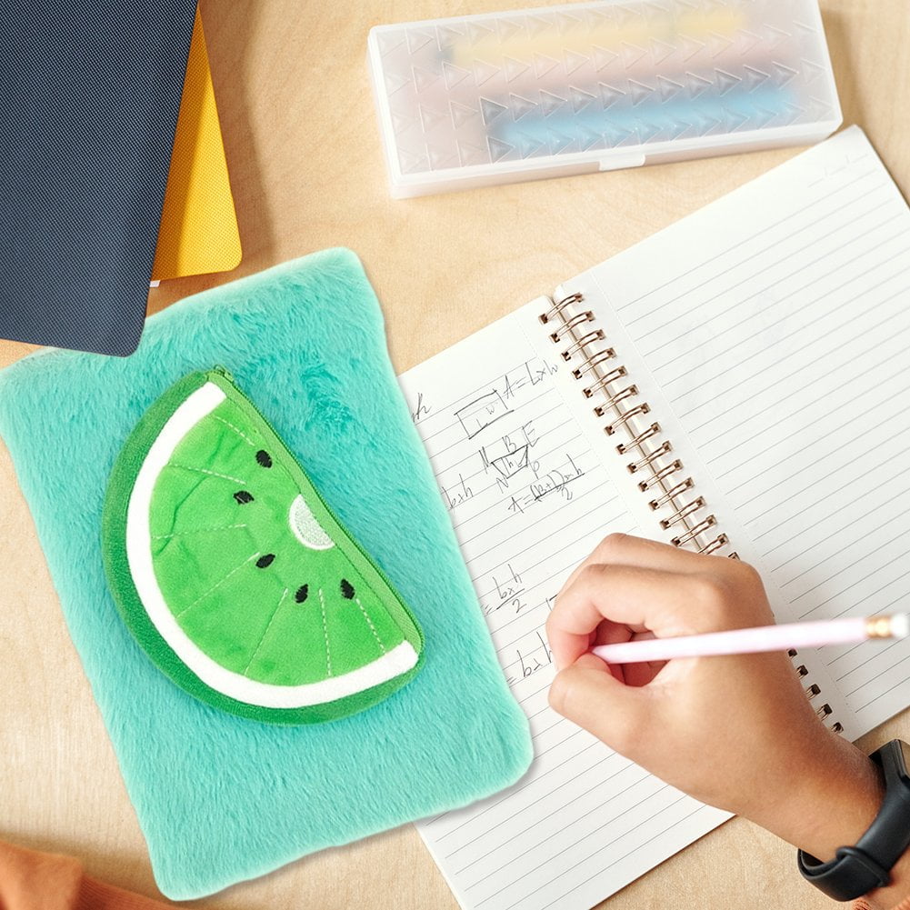 A5 Spiral Notebook Plush Fruit Notebook with Wallet, Funny Cartoon Journal, A5 Memoir Diary Notepad for Work Study Diary