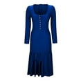 thumbnail image 6 of VEKDONE Women's Maxi Dress Long Sleeve Button Down V Neck Vintage Dress Casual Ruffle Hem Side Split Western Long Dress Solid Color Slim Fit Dresses Blue XL, 6 of 7