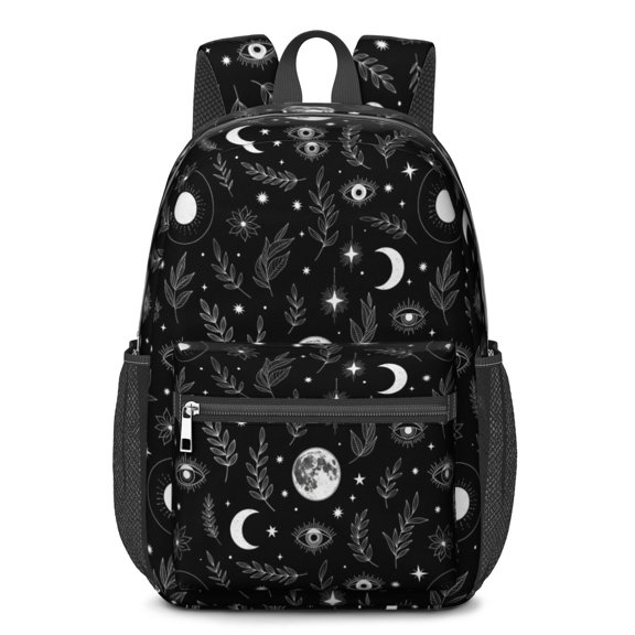Moon and Leaf Gothic Patter 17" School Backpacks for Teens,Waterproof Oxford Fabric,S-Shape Padded Straps for School,Travel,Hiking,Camping