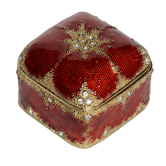Vintage Style Hinged Metal Jewelry Organizers Red Square Trinket Boxes Gifts for Girls