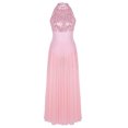 thumbnail image 5 of YEAHDOR Womens Halter Shiny Sequins Ballet Leotard Ballroom Lyrical Contemporary Dancewear Split Mesh Maxi Dance Dress Pink Medium, 5 of 7