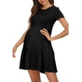 thumbnail image 4 of CALIPESSA Women Summer Black Round Neck Short Sleeve Ruffle Loose Swing Casual Dress, 4 of 6
