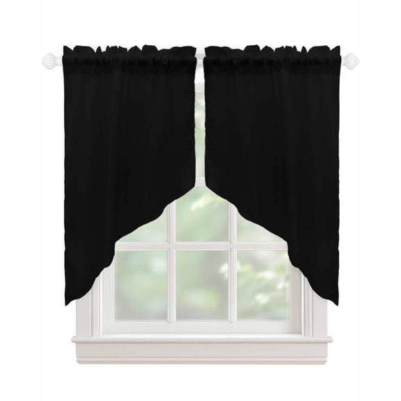 Black Swag Valances for Windows, Solid Color Farmhouse Black Rod Pocket Sheer Valances for Small Windows, Swag Toppers Light Filtering for Kitchen Living Room 2 Panels 28''x36''