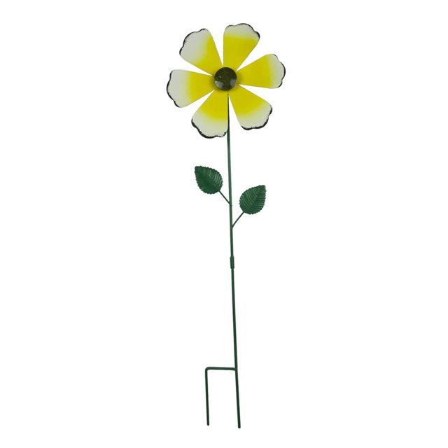 Adorno de jardín de flores de metal con forma de molino de viento, escultura, decoración artística de primavera para Amarillo