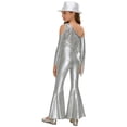 thumbnail image 2 of RUNQHUI Kids Girls Metallic Ruffle Flared Jumpsuit with Hat Set Fringed Performance Disco Dance Outfit Silver 16, 2 of 6