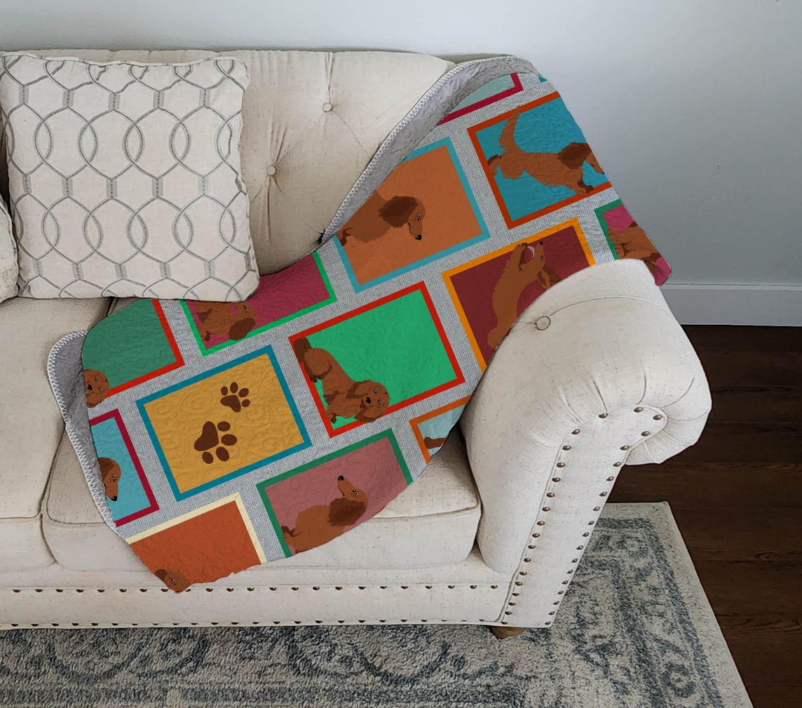 Lots of Longhaired Red Dachshund Quilted Blanket 50x60 50 in x 60 in