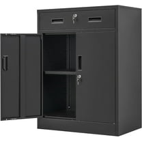Metal Storage Cabinet, Locking Cabinet with One Drawer and Adjustable Shelf, 36.2" H x 28" W x 16" D Steel Storage Cabinet for Office, Garage, Home-Black
