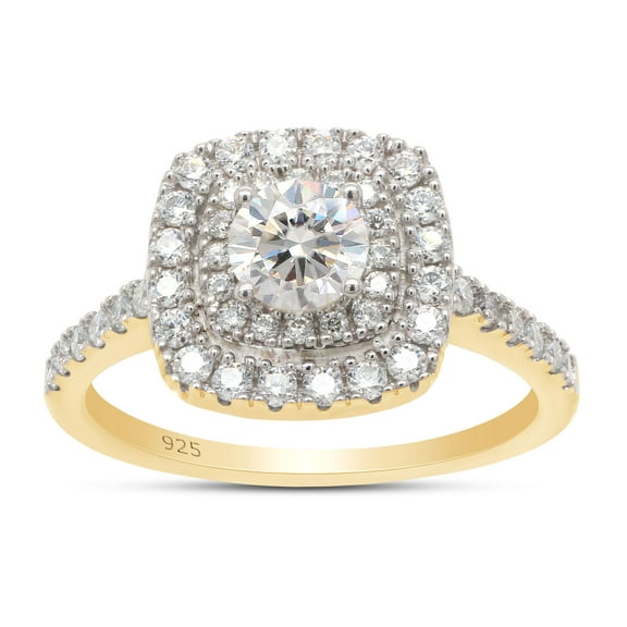 0.90 Carat (Cttw) Centre 5MM Round Cut Lab Created Moissanite Diamond Halo Engagement Eternity Ring for Women In 14K Yellow Gold Over Sterling Silver (G-H Color, VVS1 Clarity)-4