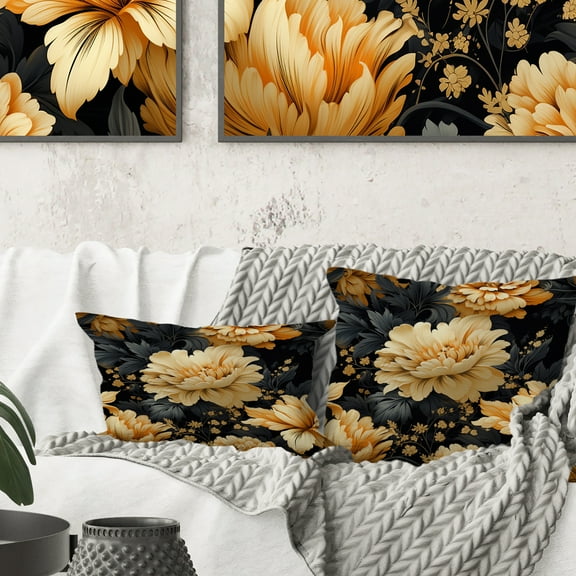 Designart "Golden Hydrangea Reverie" Damask Printed Throw Pillow