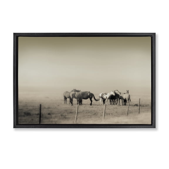 Stupell Industries The Herd Monochrome Horses Black Framed Floater Canvas Wall Art design by Roberta Murray, 17 x 25