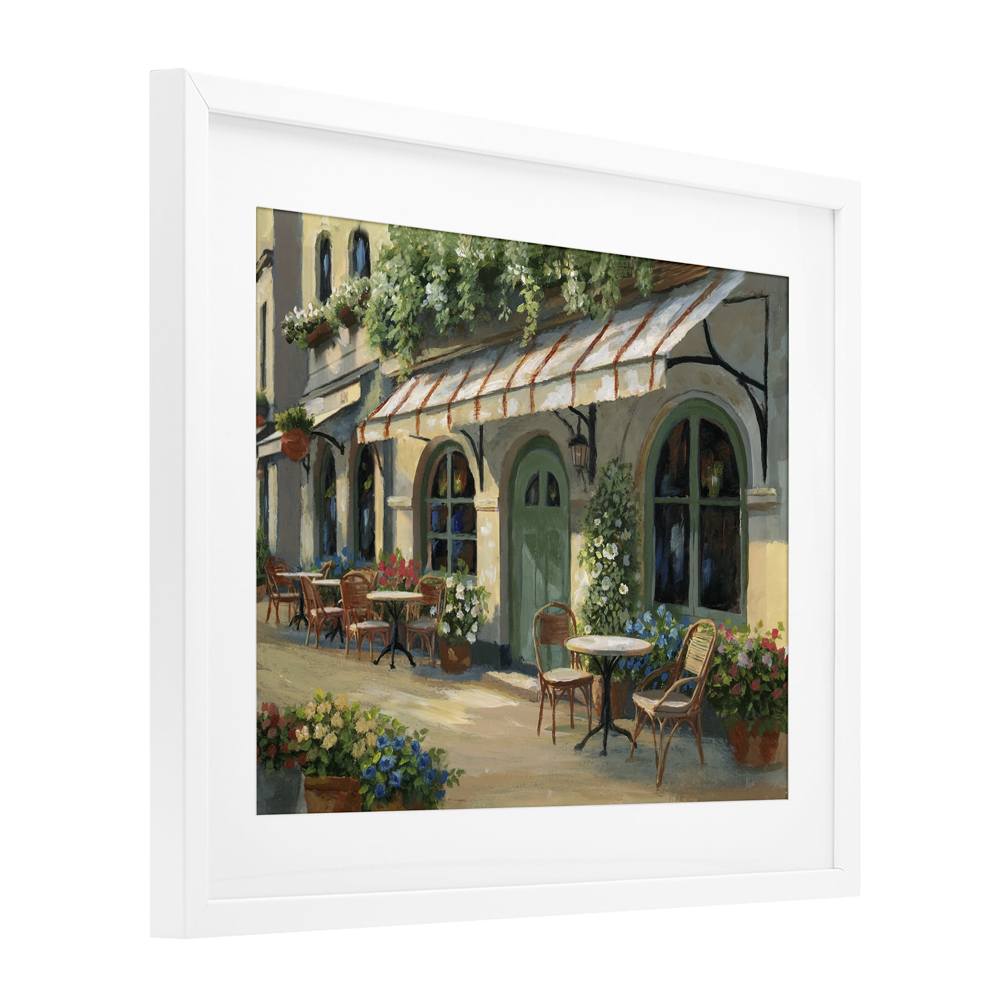 Stupell Industries Cozy Cafe Sunlit Patio White Framed Print Under Glass, design by Nan
