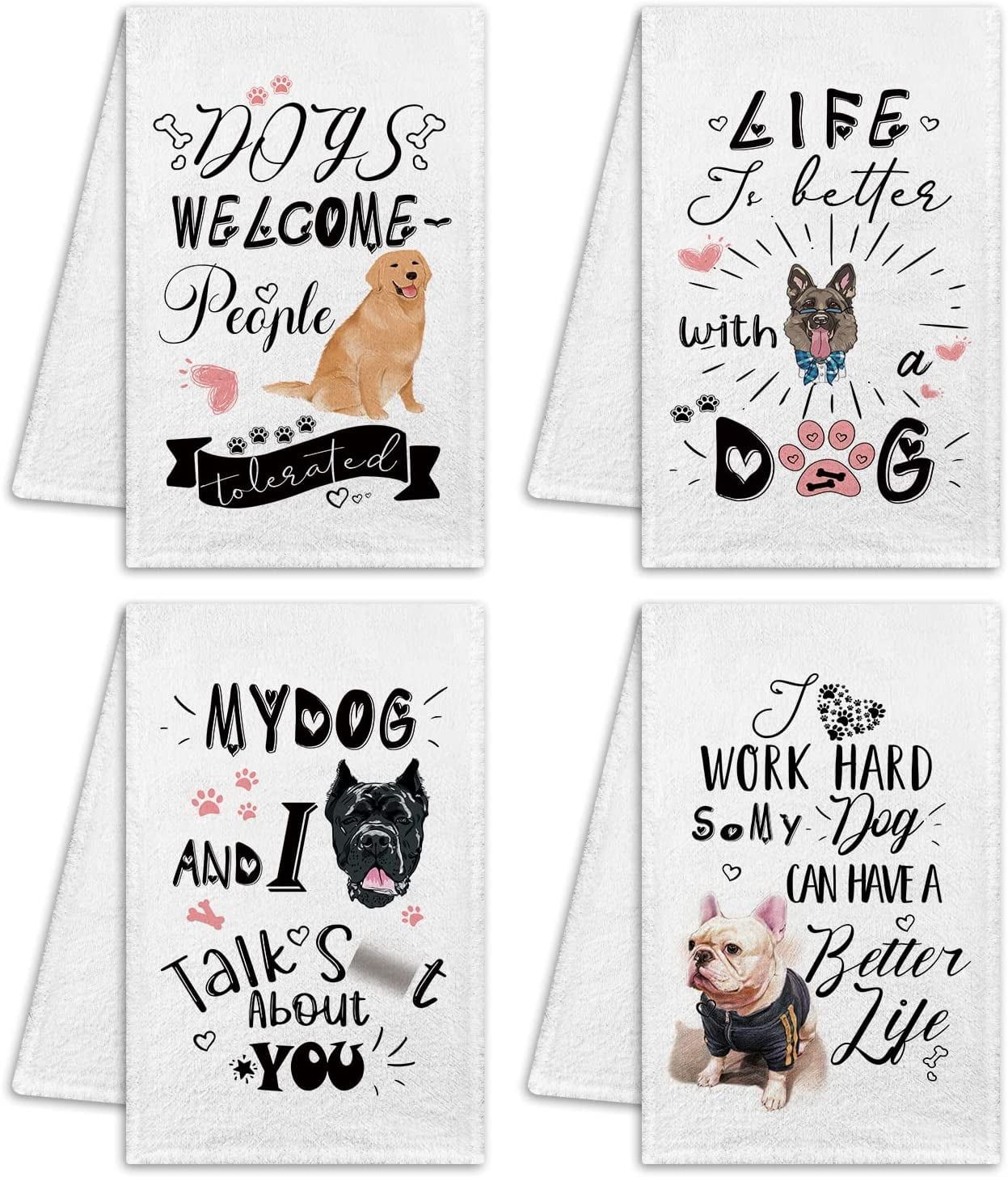 SUMAX1989 Funny Dog Kitchen Towels Set of 4 Cotton Super Absorbent