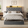 thumbnail image 3 of GUNAITO Queen Size Bed Frame with 4 Storage Drawers, Velvet Upholstered LED Bed with LED and USB Ports, Modern Wingback Headboard Bed with Bedside Storage Board, Gray, 3 of 11