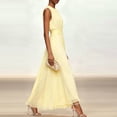 thumbnail image 2 of Morttic Women's Solid Color Sleeveless Pleated Maxi Dress – Waist-Cinching Flowy Chiffon Evening & Wedding Guest Gown Yellow，S, 2 of 4