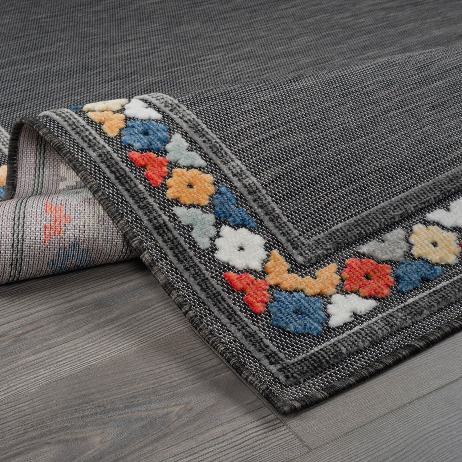 Beverly Rug Outdoor / Indoor Area Rugs Patio Porch Garden Carpet Bordered / Dark Gray 4x6
