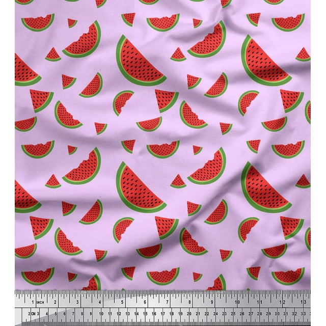 Soimoi Purple Cotton Poplin Fabric Watermelon Fruits Fabric Prints By Yard 56 Inch Wide