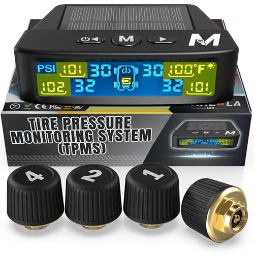 Monitor solar de presión de neumáticos TPMS Marcala con 4 sensores y alcance de 15 m