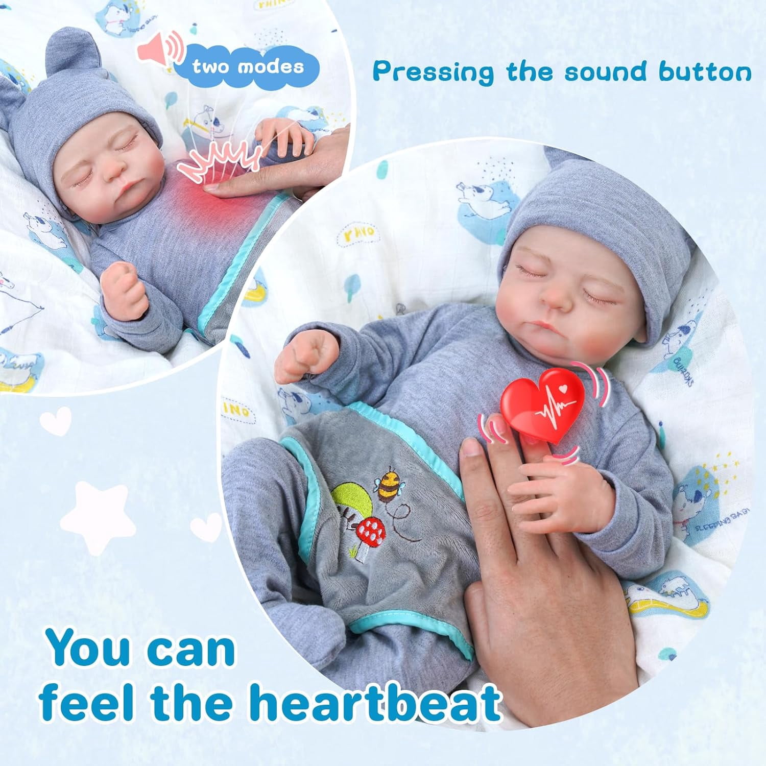 BABESIDE 20 Inch Reborn Baby Doll with Soft Cloth Body and Breath Real Life Baby Dolls Soft Body with Accessories Gift Box for Kids Age 3+