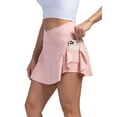 thumbnail image 5 of Gustave Women's Tennis Skirt with Shorts Pocket Crossover High Waisted Quick Dry Athletic Skorts Skirts Casual Pleated Golf Skirts for Workout Running Pickleball - Pink, XL, 5 of 7