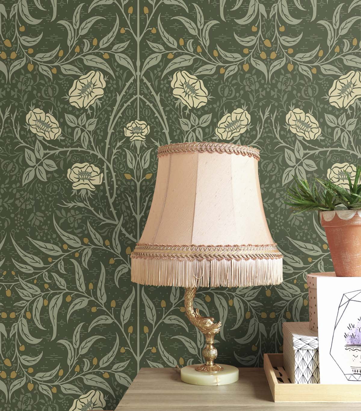 NextWall Evergreen Stenciled Floral Peel and Stick Wallpaper