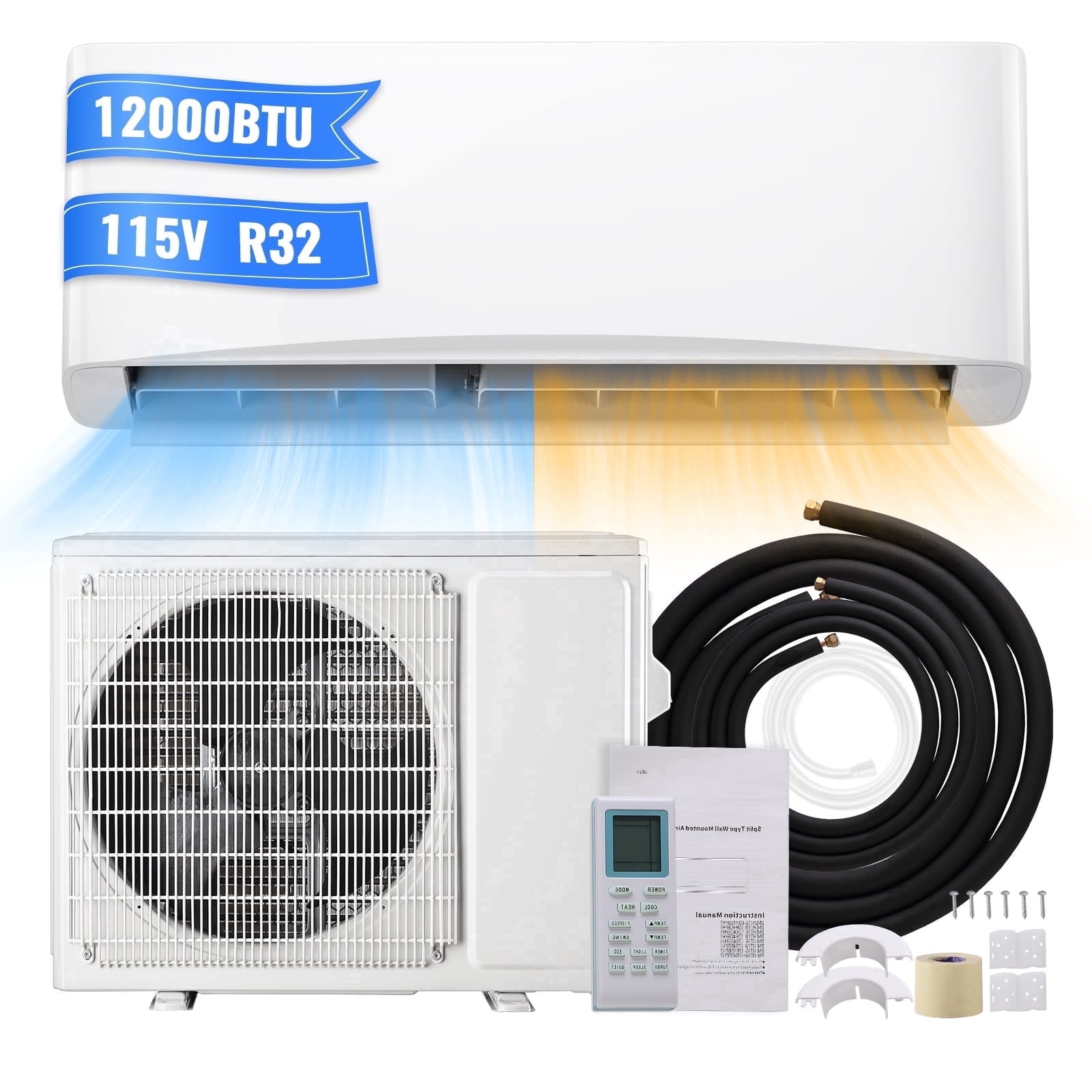 Tacool 12000BTU Mini Split Air Conditioner Heat Pump, 17 SEER2 115V Energy Saving AC Unit with Remote Cools Rooms up to 750 Sq. Ft, Complete Installation Kit