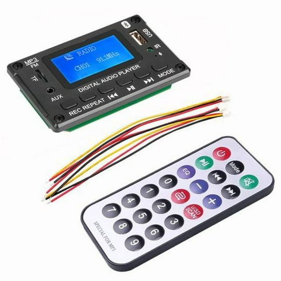 Car Bluetooth MP3 Decoder Board LCD Display MP3 Audio Module Speaker Support FM Radio AUX USB Decoding MP3 Player,1 x MP3 Decoder Board 1 x remote control,Black