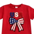 thumbnail image 5 of Povozer 4th Of July Outfits Toddler Girl 250 Anniversary Usa Girl Comfortable Breathable Set Independence Day Bow Embroidered Short Sleeved Top Mesh Short Skirt Two Piece Set Size 3-4 Years,Red, 5 of 6