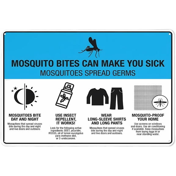 Mosquito Bites Can Make You Sick Sign - 12×8 Inches, Grade Reflective Rust-Free Aluminum, Weather/Waterproof Easy-Mount Home Business Decor