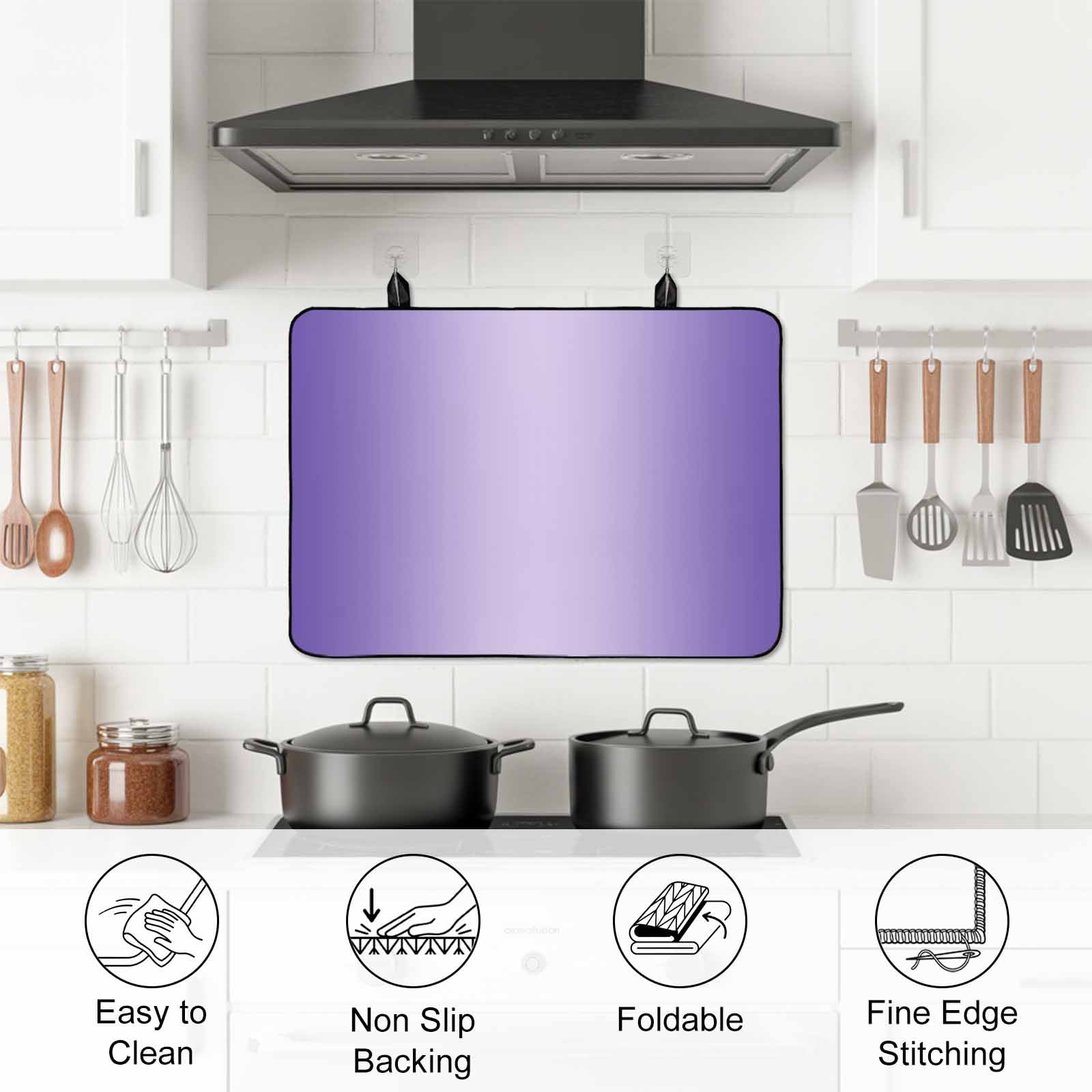 Purple Ombre Stove Top Cover for Electric Stove, Heat-proof & Non Slip Glass Top Stove Cover Protector, Modern Gradient Abstract Art Kitchen Flat Cooktop Rubber Mat 24x21 Inches